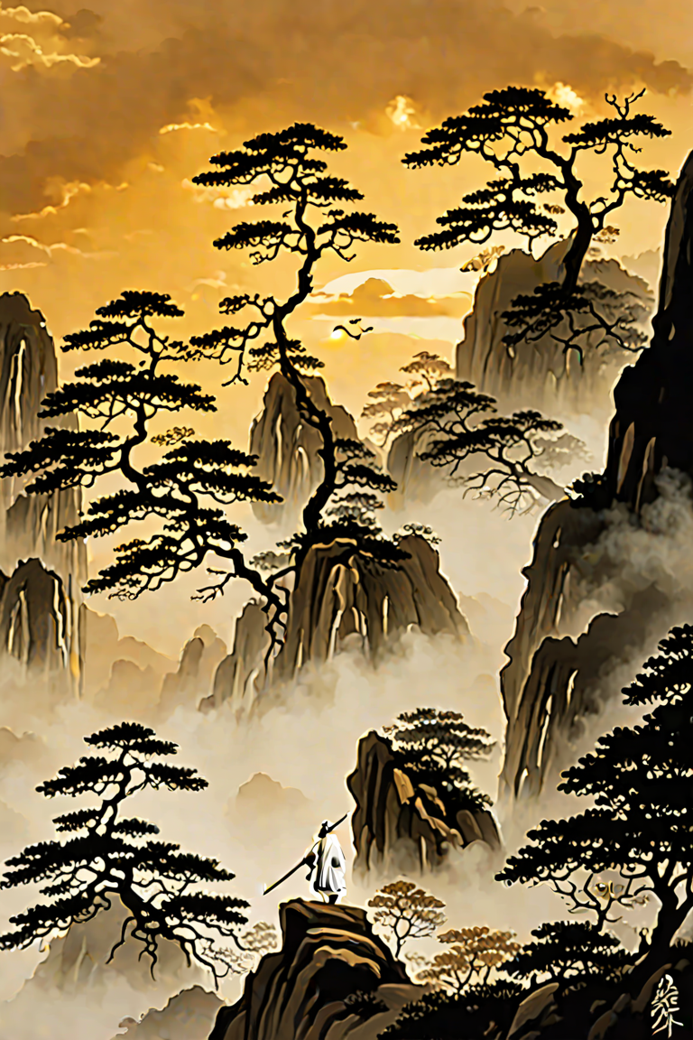 Ink wash — Mountain warrior