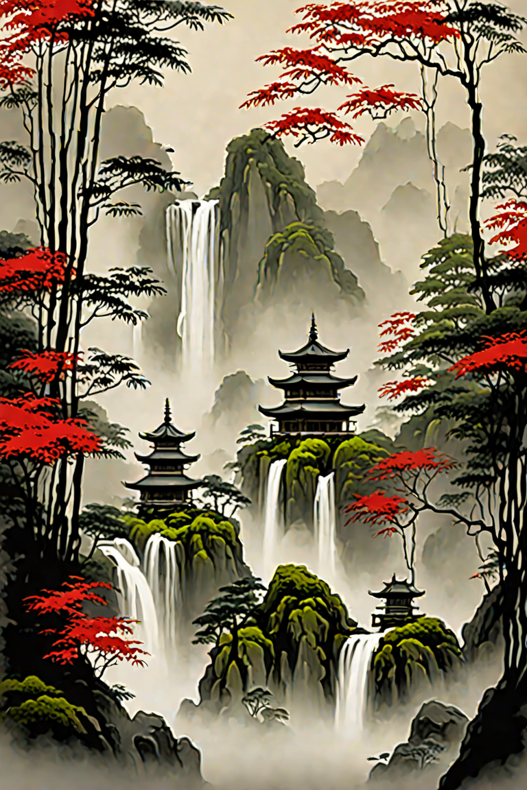 Ink wash — Bamboo temple